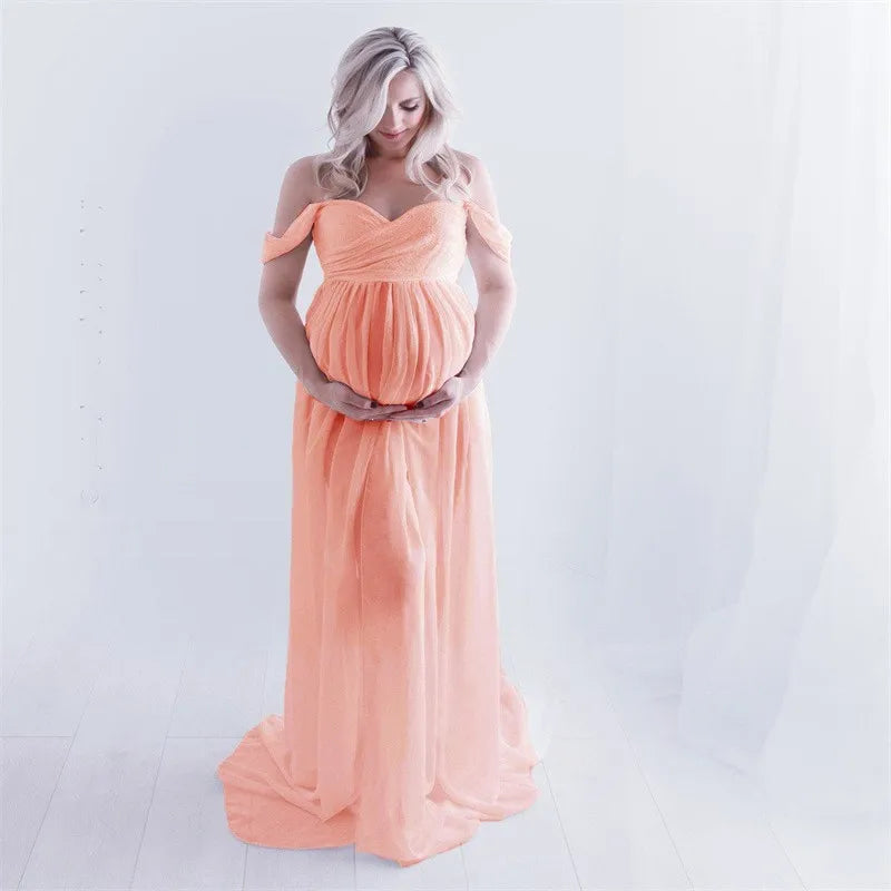 Maternity Lace Chiffon Front Split Dress