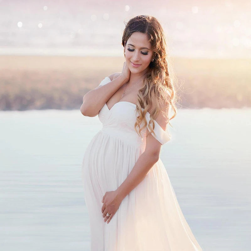 Maternity Lace Chiffon Front Split Dress