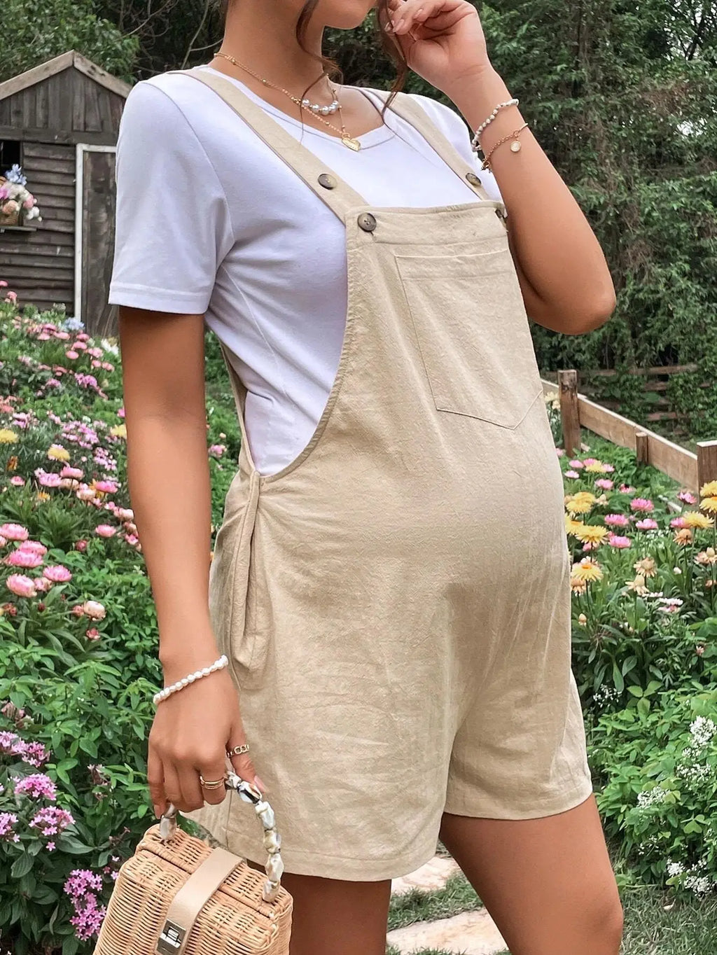 Adjustable Waist Overall Shorts