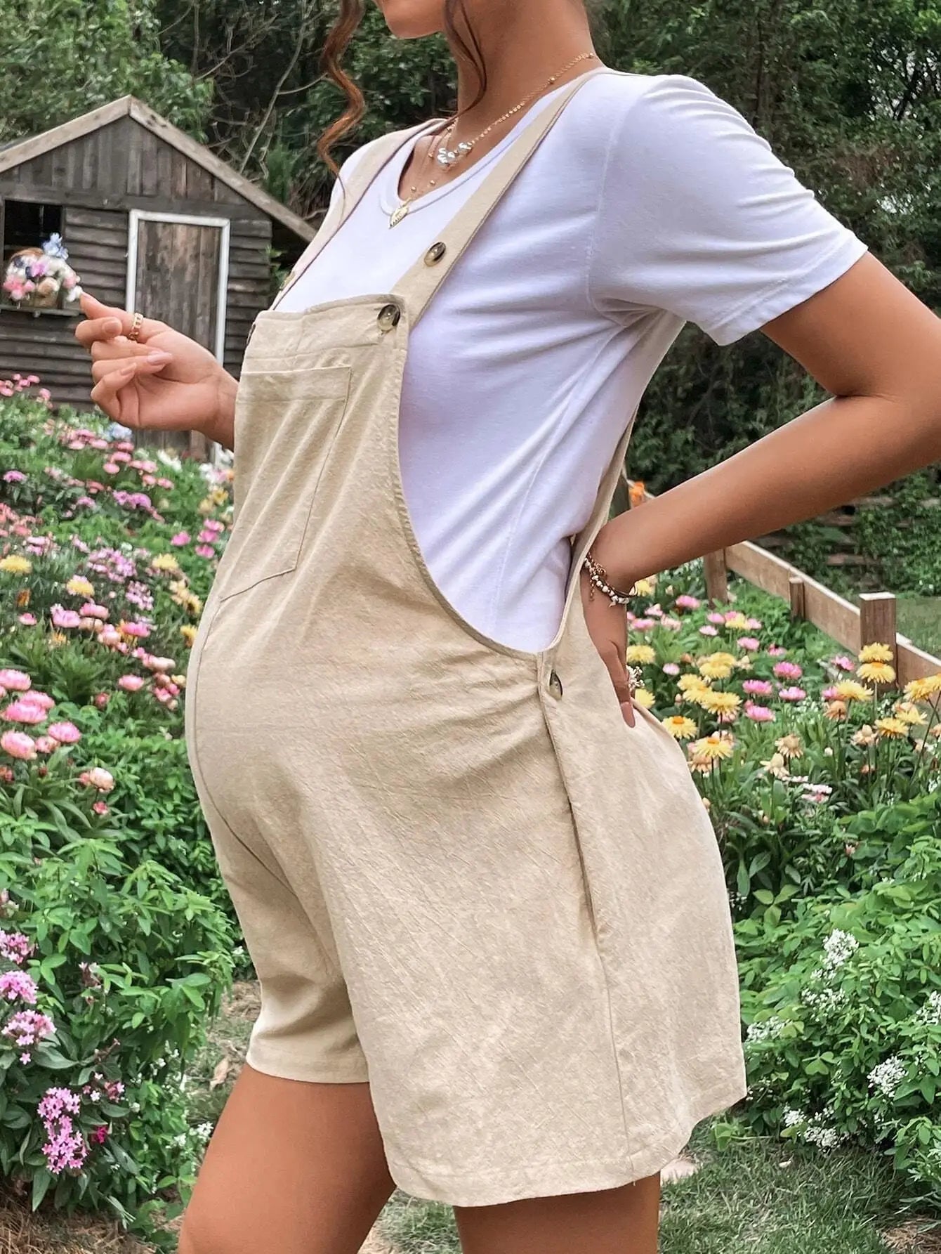 Adjustable Waist Overall Shorts