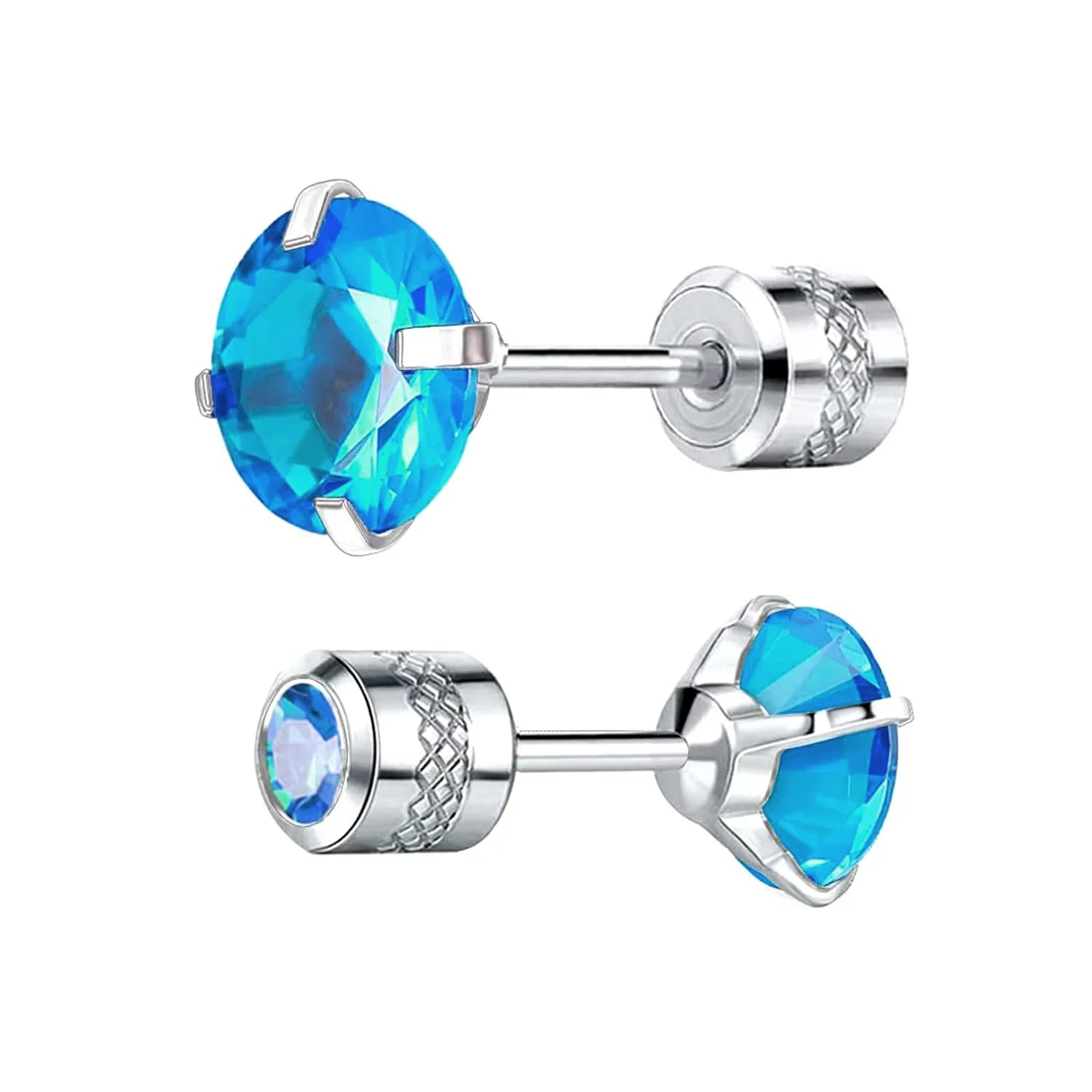 Implant Grade Pure Titanium Stud Earrings with Cubic Zirconia Inlay
