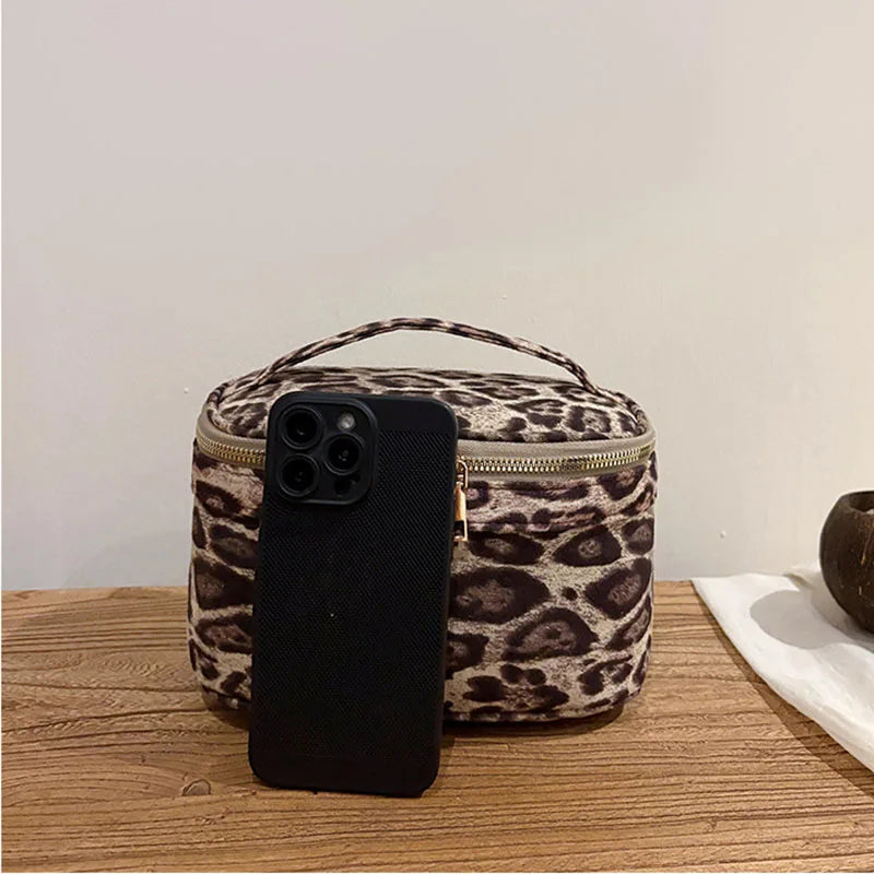 Leopard Faux Suede Cosmetic Bag