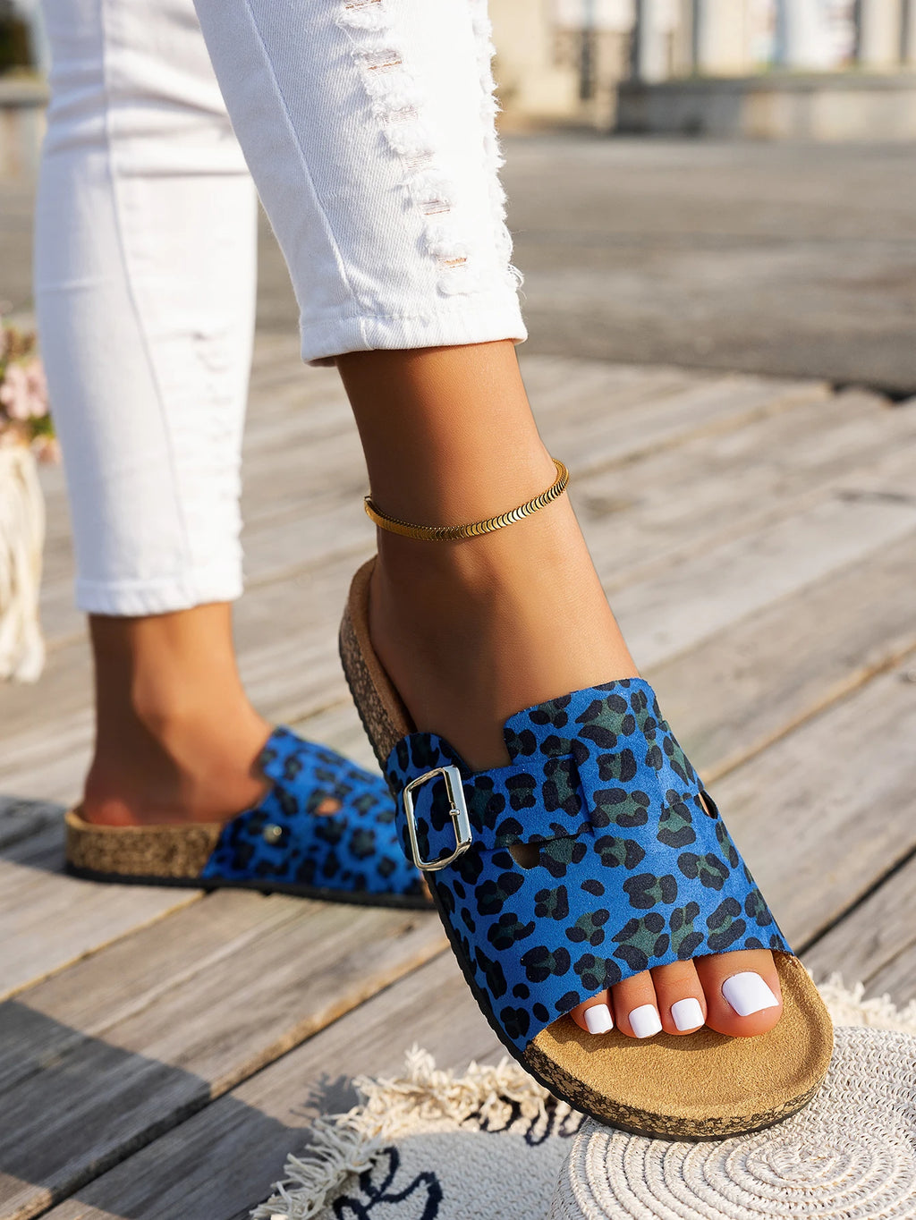 Leopard Open Toe Slides