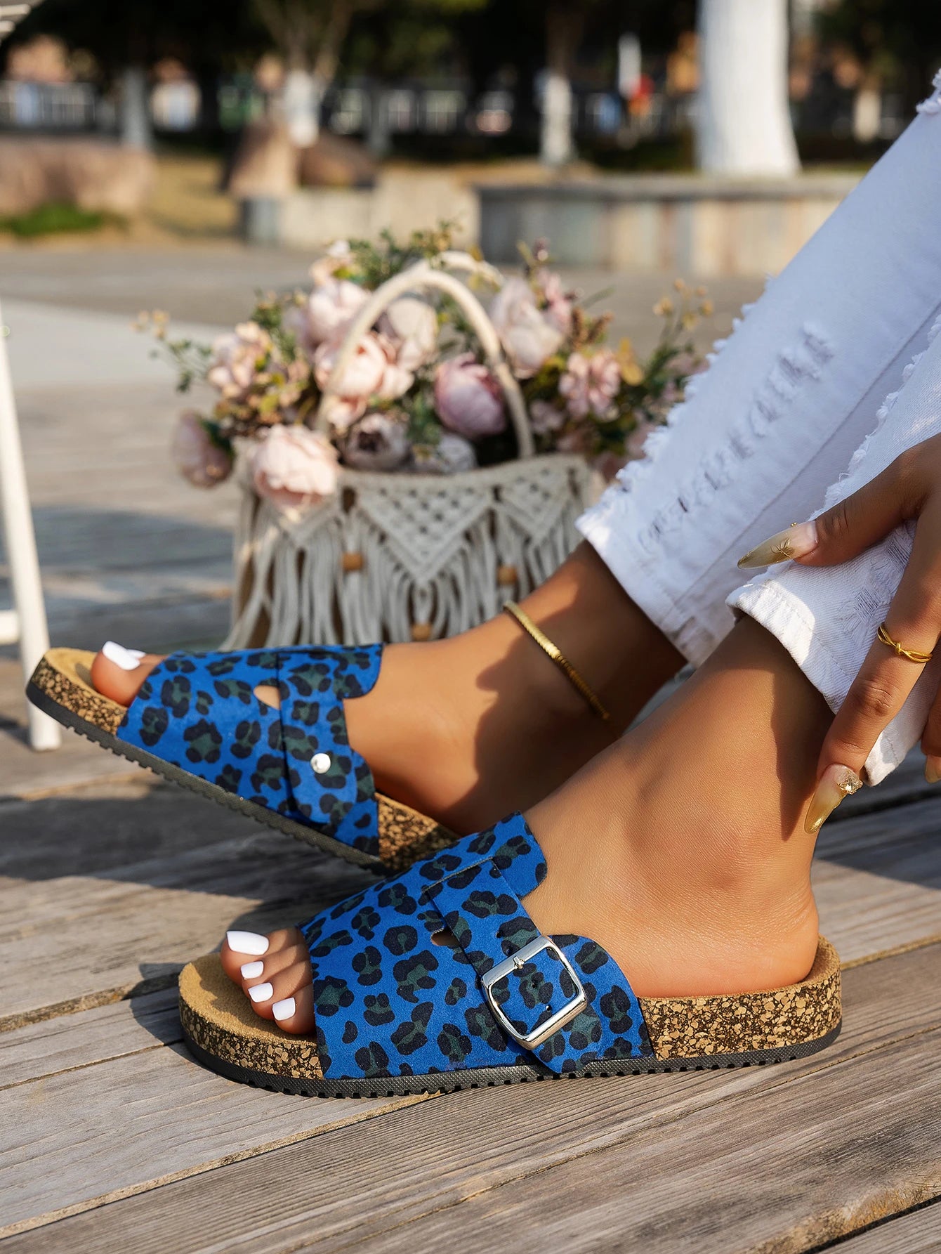 Leopard Open Toe Slides