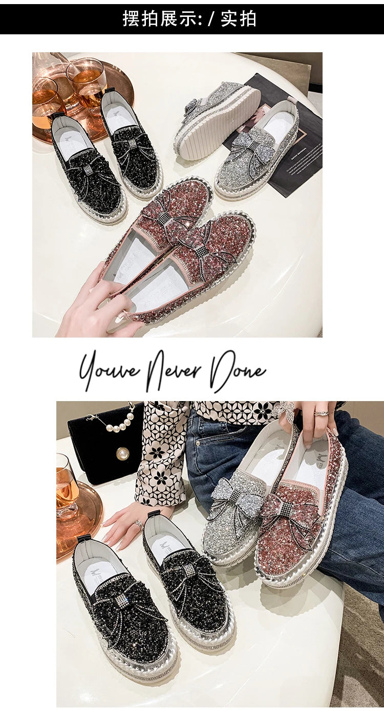 Sparkly Loafers with Glitter Bow