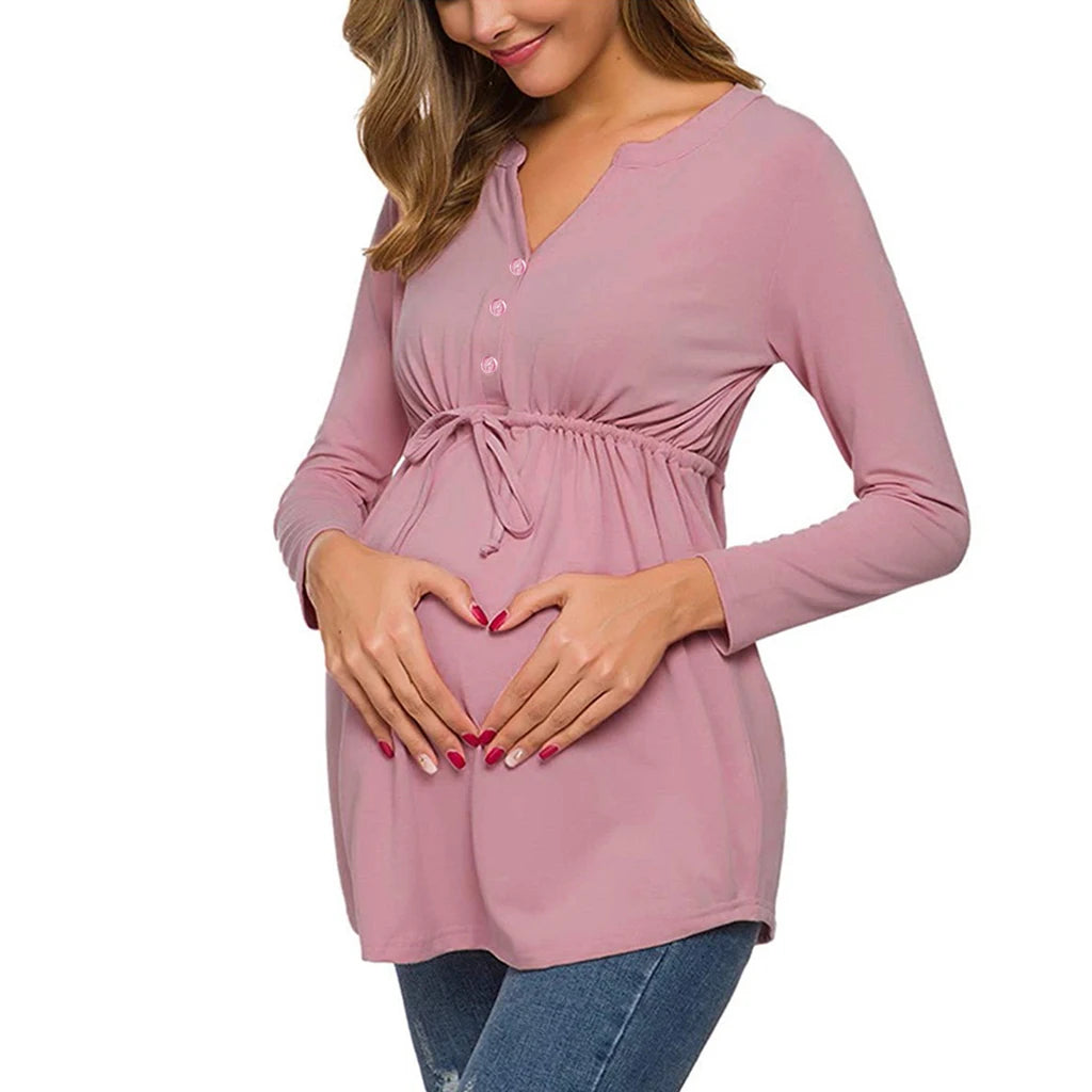 Women Maternity Long Sleeve Solid Color Nursing Tops T-shirt For Breastfeeding
