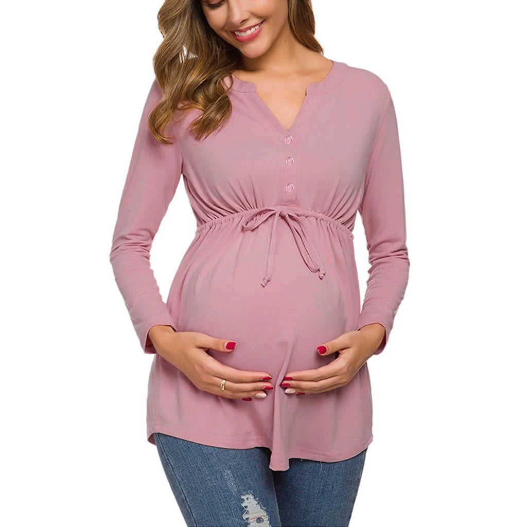 Women Maternity Long Sleeve Solid Color Nursing Tops T-shirt For Breastfeeding