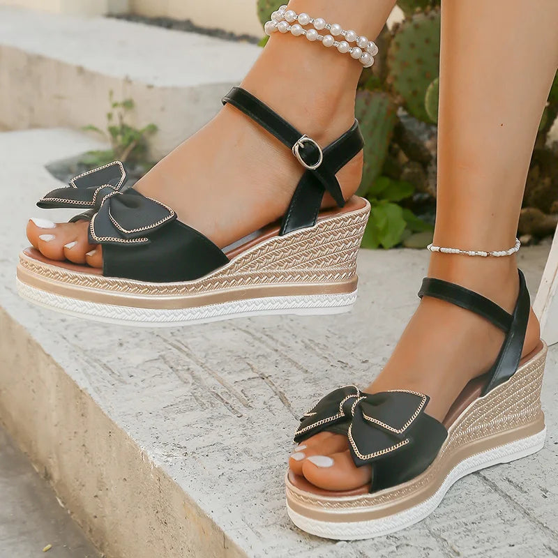 Wedge Sandals with Bow