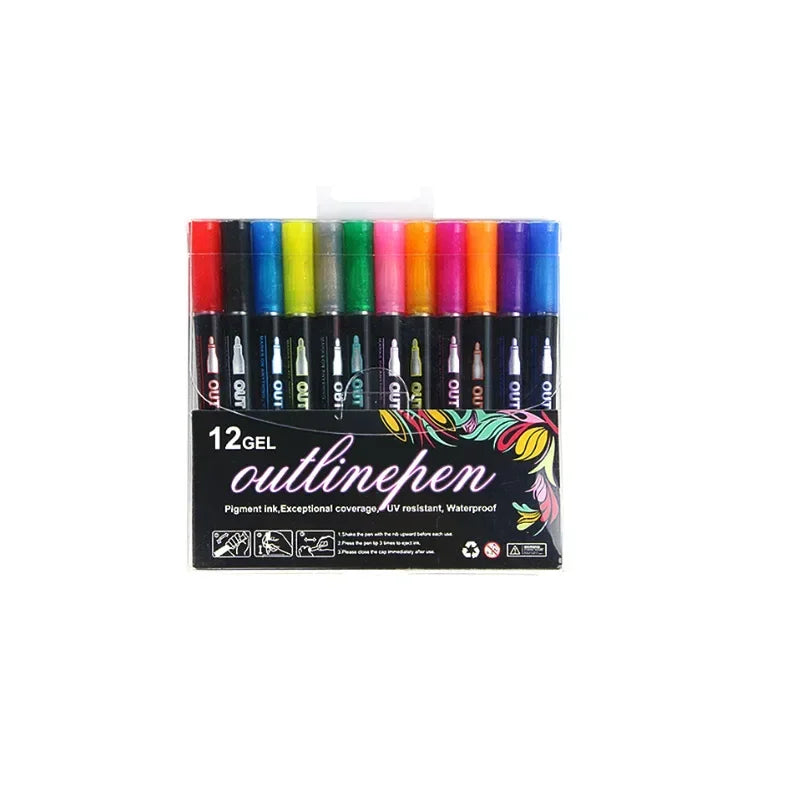 36 Color Double Line Outline Art Pen Marker Pen DIY Graffiti Outline Marker Pen Highlighter Scrapbook Diary Poster Card
