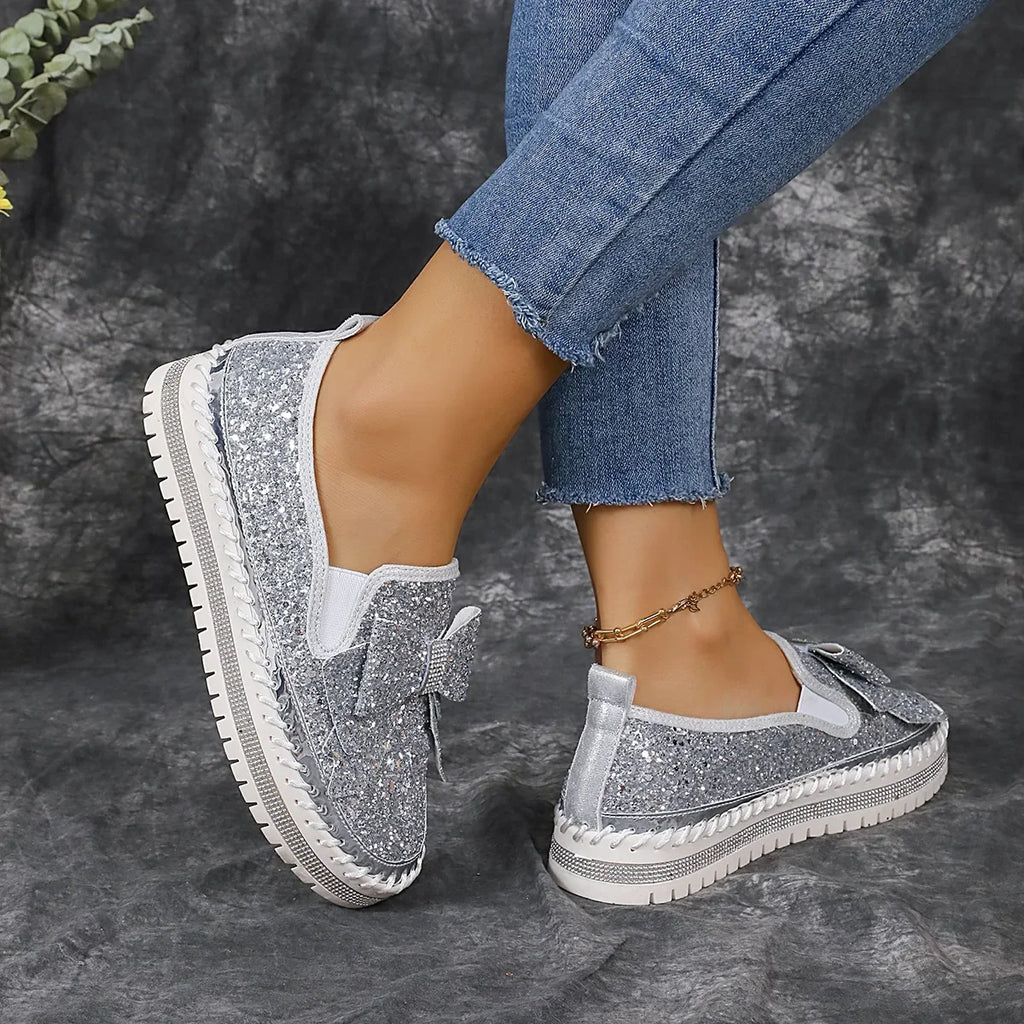 Sparkly Platform Loafers with Bow