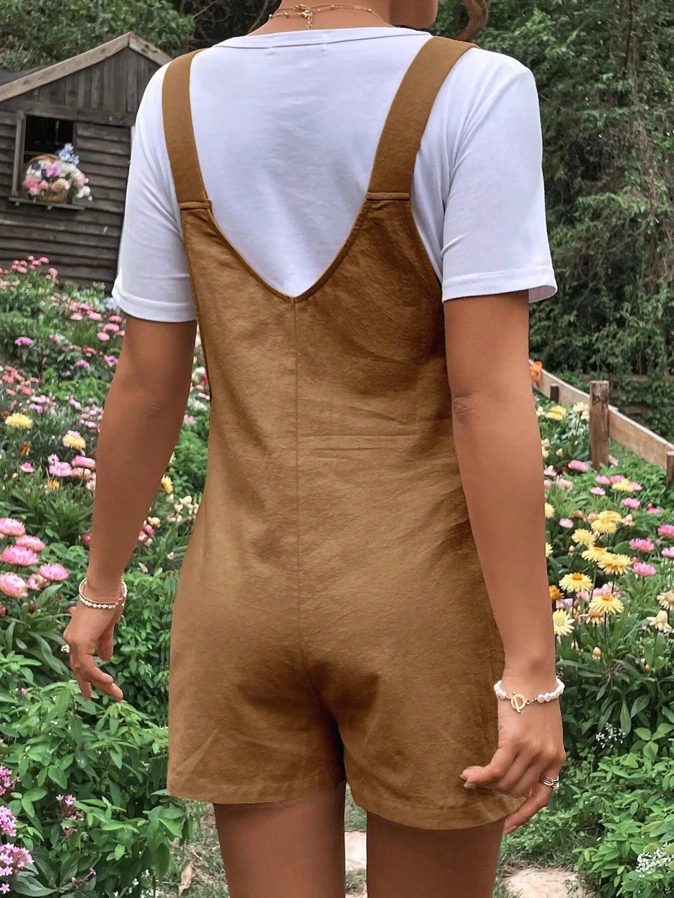 Adjustable Waist Overall Shorts