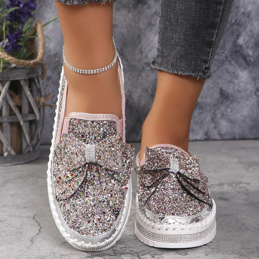 Sparkly Platform Loafers with Bow