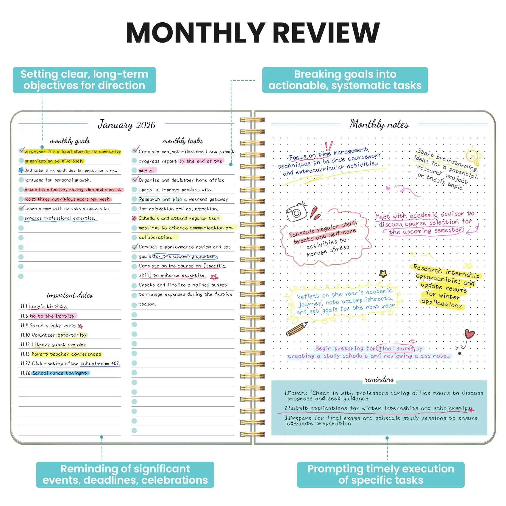 Jan 2026-Dec 2027 Monthly Planner, 24-Month 7"x10" Calendar for School Office Home - Green
