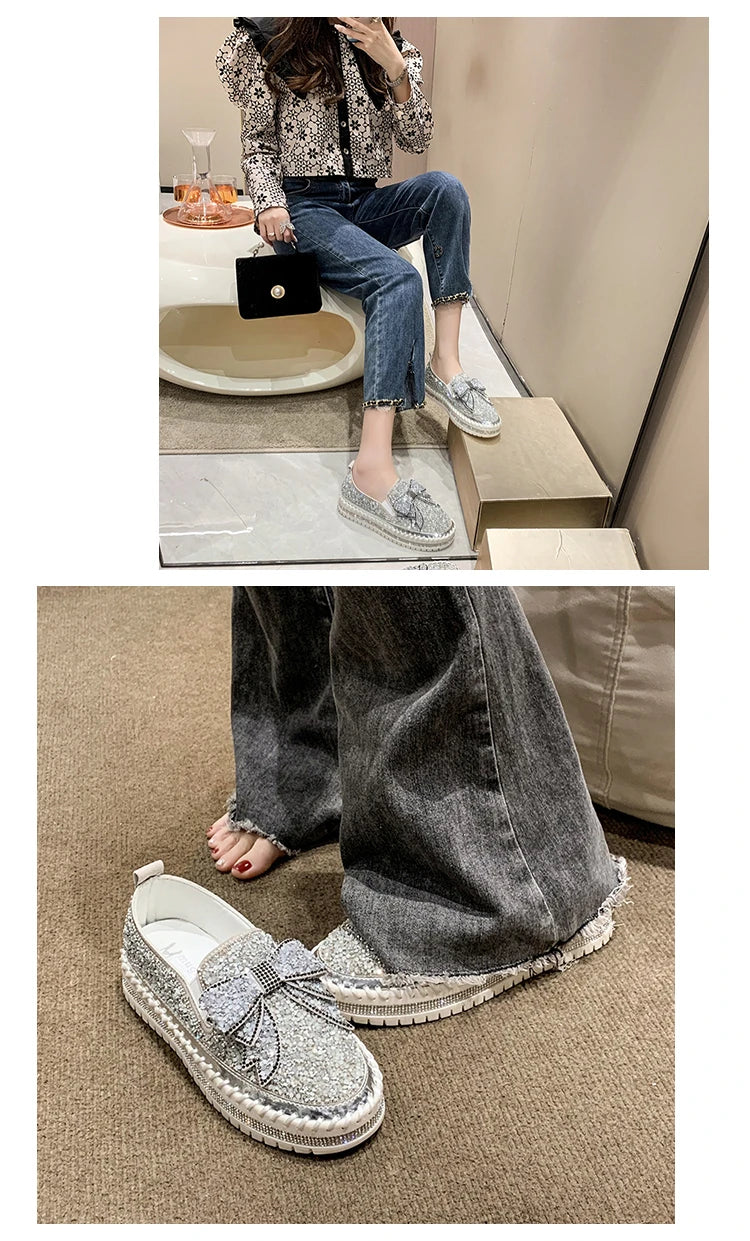 Sparkly Loafers with Glitter Bow