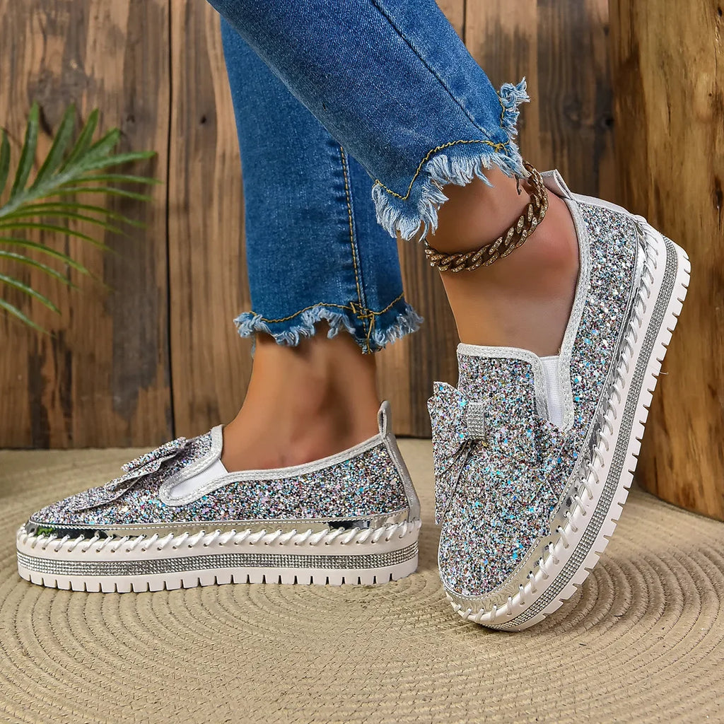 Sparkly Platform Loafers with Bow