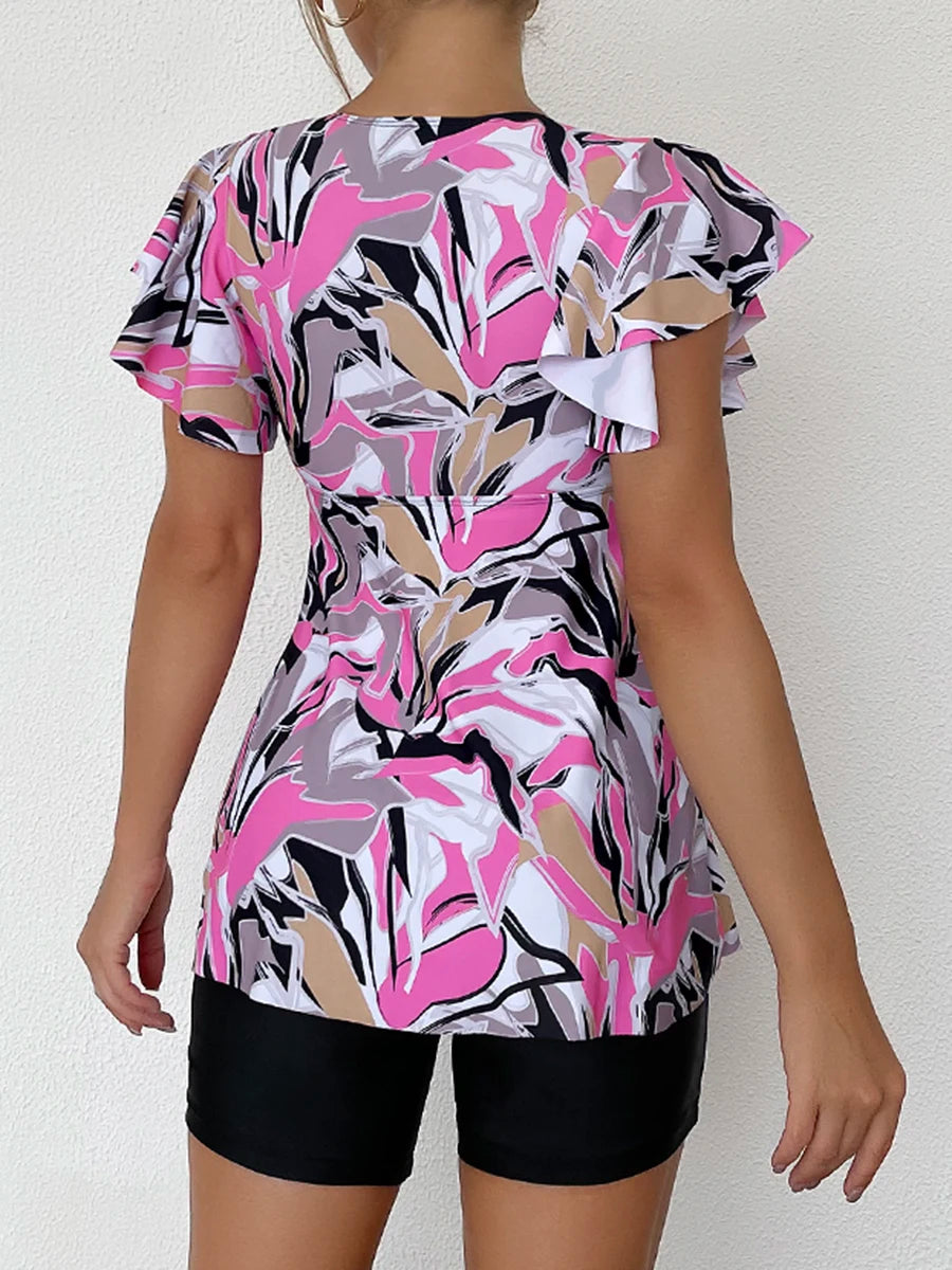 Flutter Sleeve Swim Top&Swim Shorts