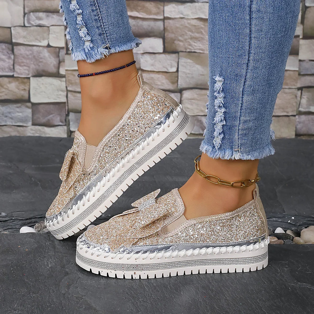 Sparkly Platform Loafers with Bow