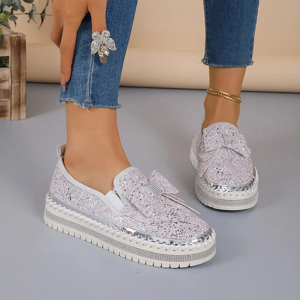 Sparkly Platform Loafers with Bow