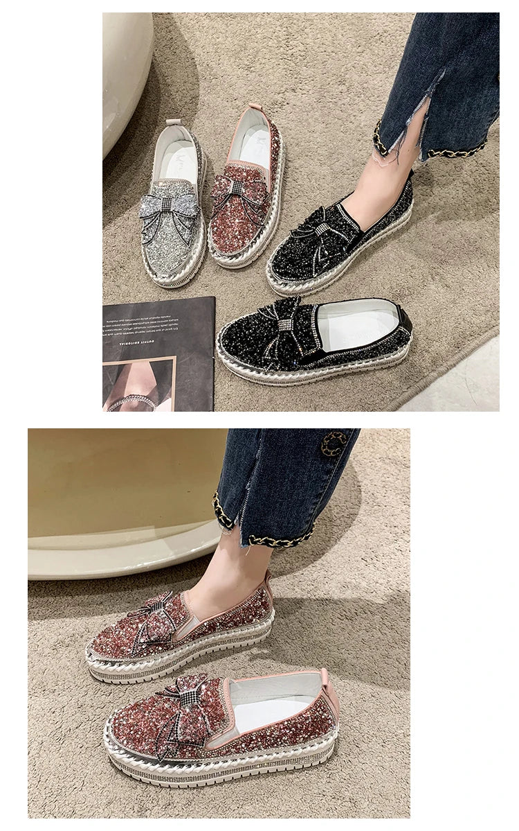 Sparkly Loafers with Glitter Bow