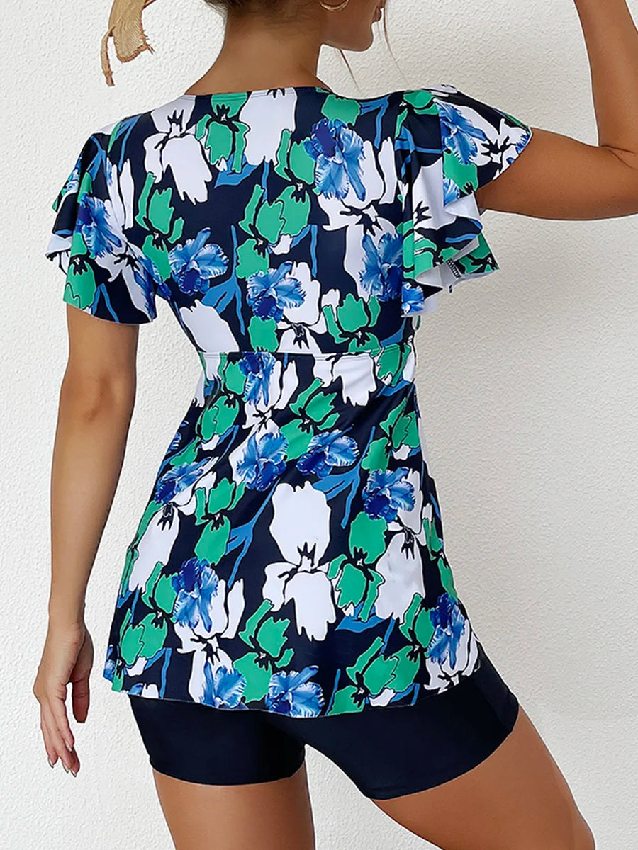 Flutter Sleeve Swim Top&Swim Shorts
