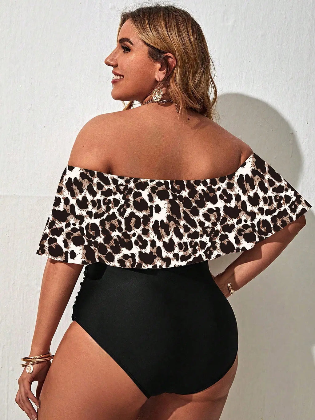 Leopard Print Off Shoulder High Waist Bikini Swimsuit For Women Summer Beach Vacation