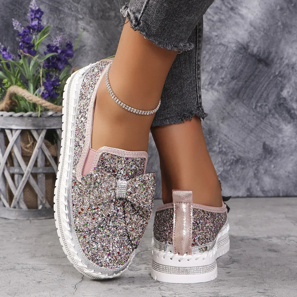 Sparkly Platform Loafers with Bow