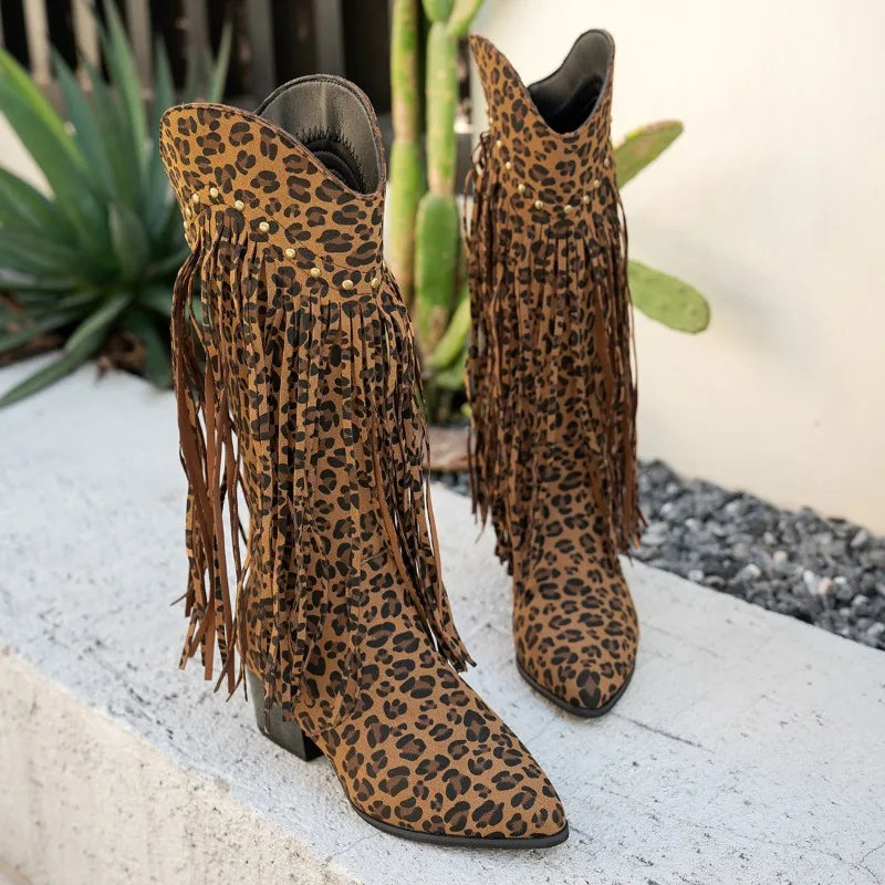 Leopard Tassel Boots