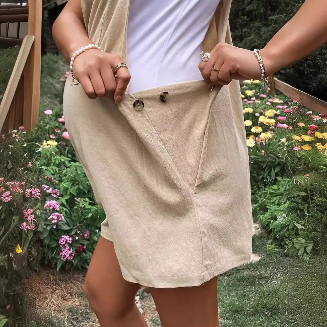 Adjustable Waist Overall Shorts