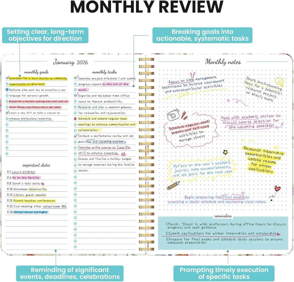2026-2027 Monthly Planner Calendar, 24-Month Wildflowers Design, 7x10 Inches for School Office Home