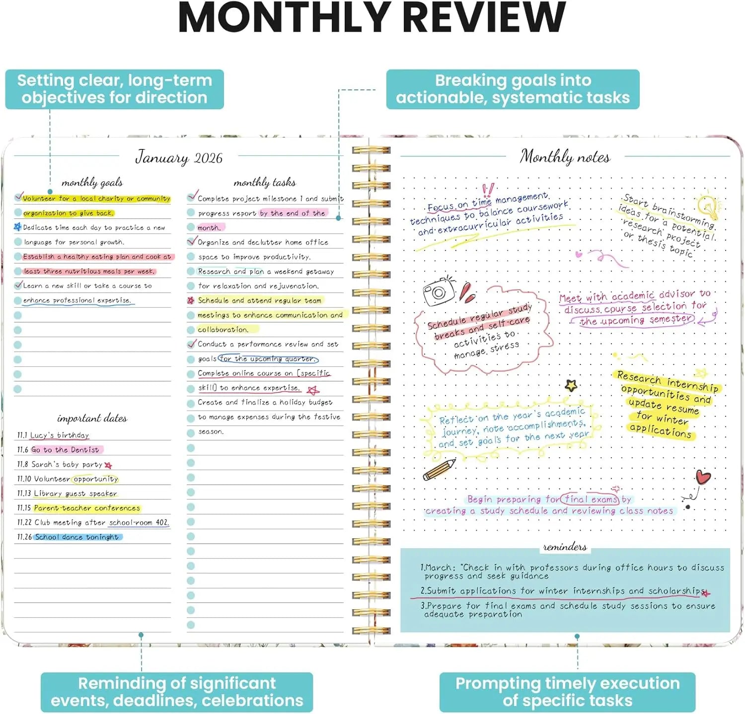 2026-2027 Monthly Planner Calendar, 24-Month Wildflowers Design, 7x10 Inches for School Office Home