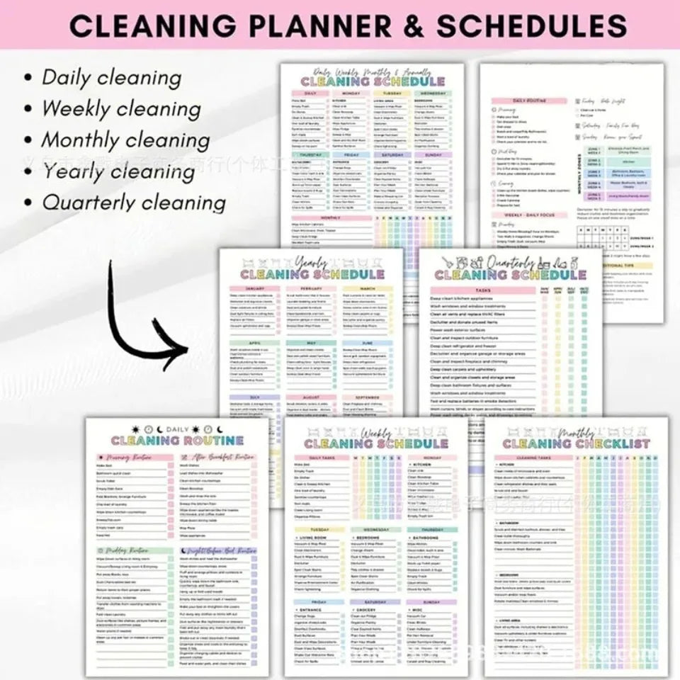 ADHD Cleaning Planner Bundle – Includes Home Cleaning Schedule, Weekly, Monthly, Year-Round Cleanliness Tips, Family Chore Chart