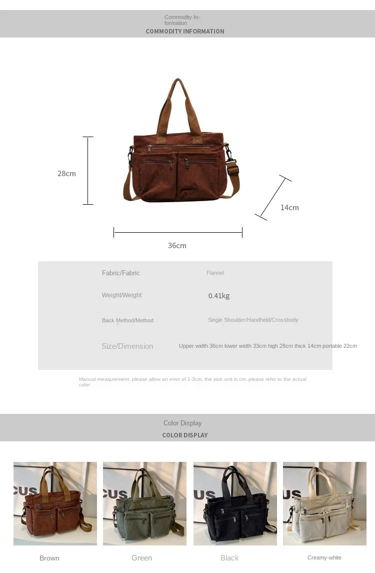 Corduroy Messenger Bag-Large Capacity