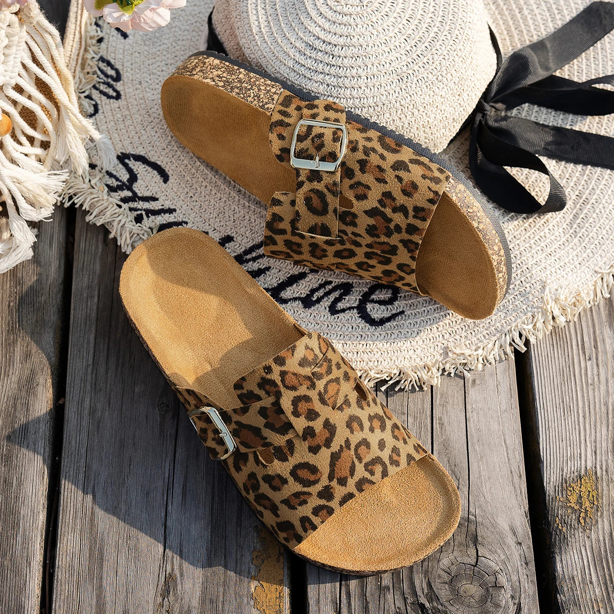 Leopard Open Toe Slides