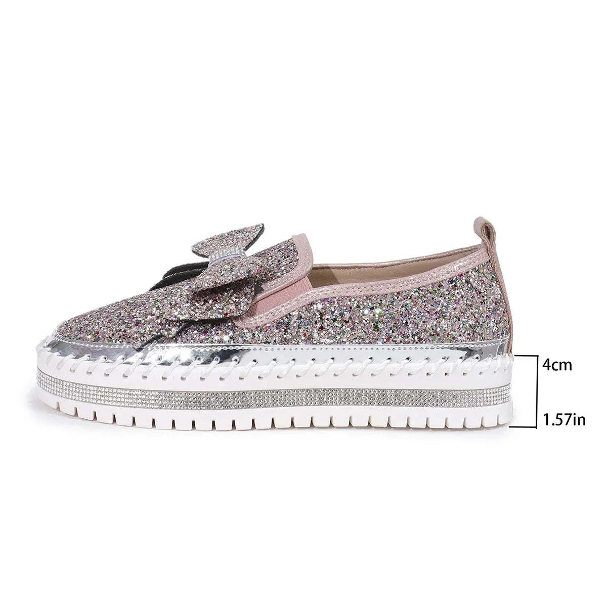 Sparkly Platform Loafers with Bow