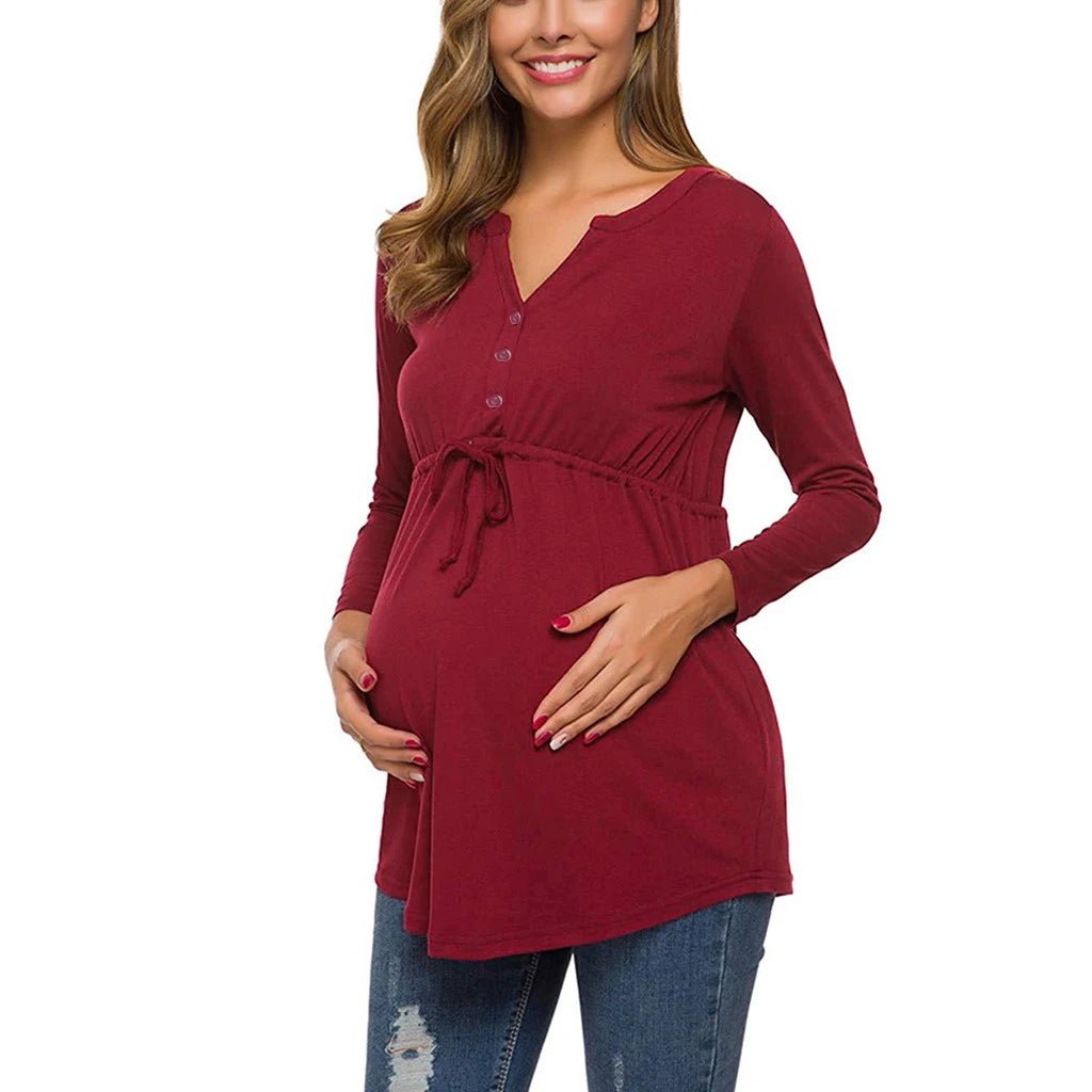 Women Maternity Long Sleeve Solid Color Nursing Tops T-shirt For Breastfeeding
