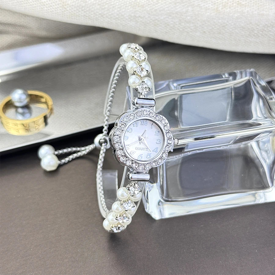 Pearl & Diamond Watch- with Adjustable Band