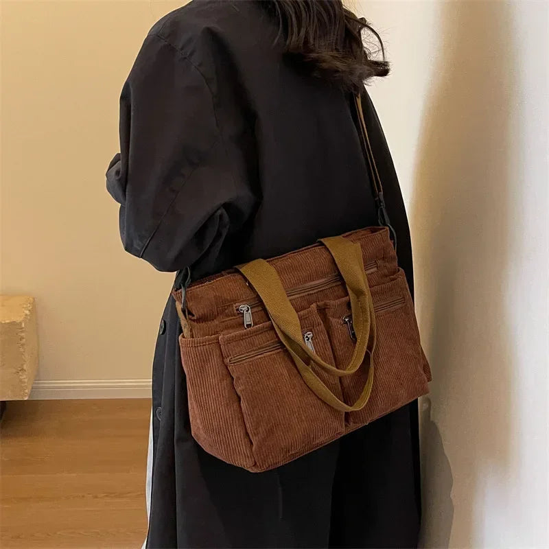 Corduroy Messenger Bag-Large Capacity