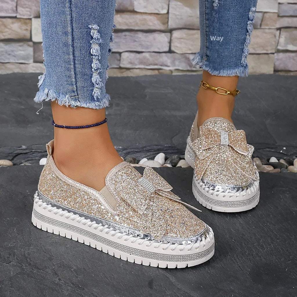 Sparkly Platform Loafers with Bow