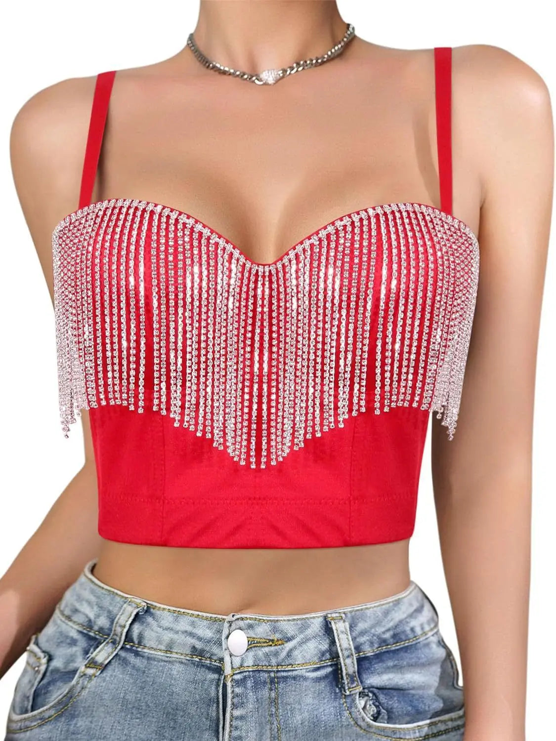 Rhinestone Tassel Bustier