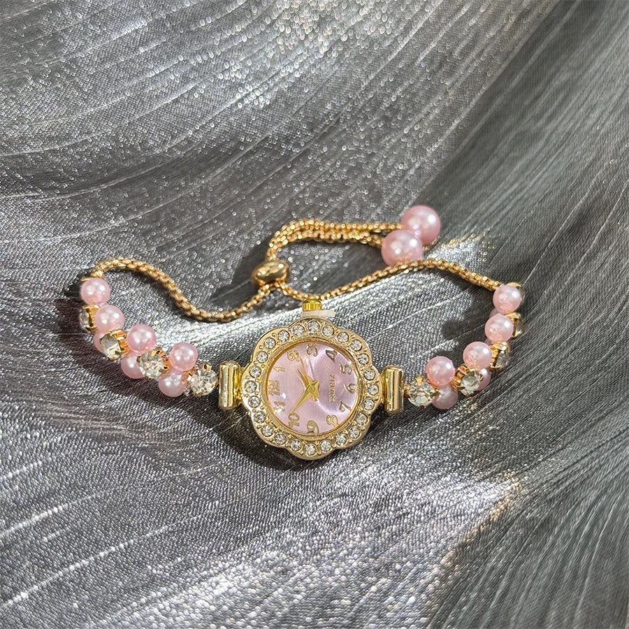 Pearl & Diamond Watch- with Adjustable Band