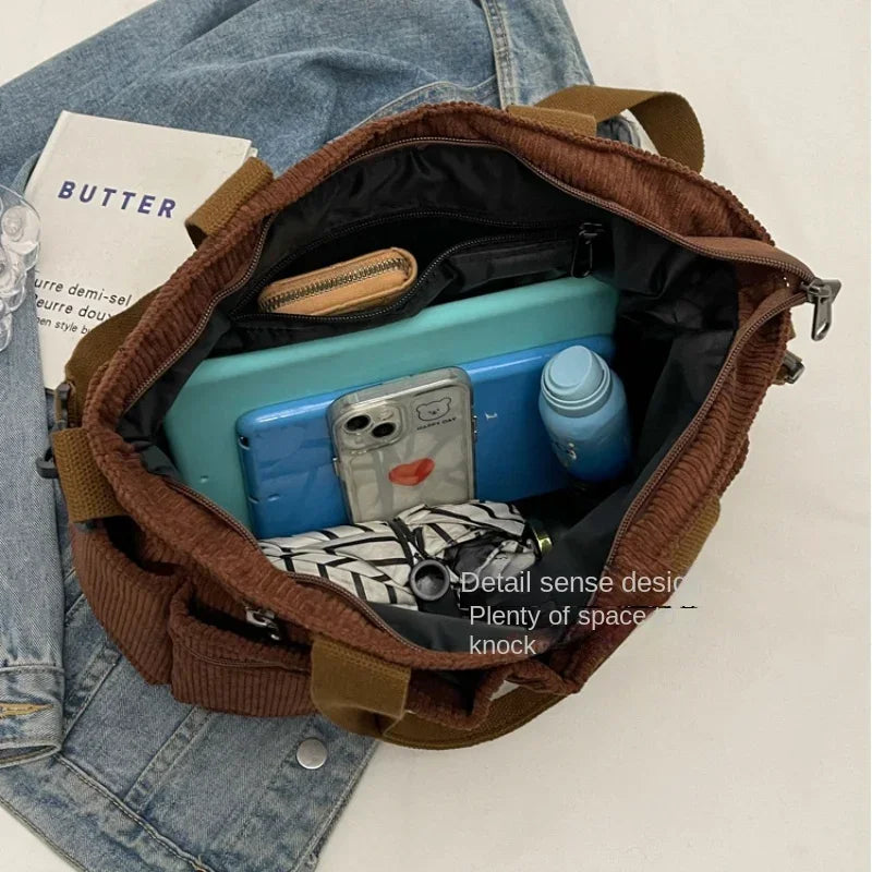 Corduroy Messenger Bag-Large Capacity