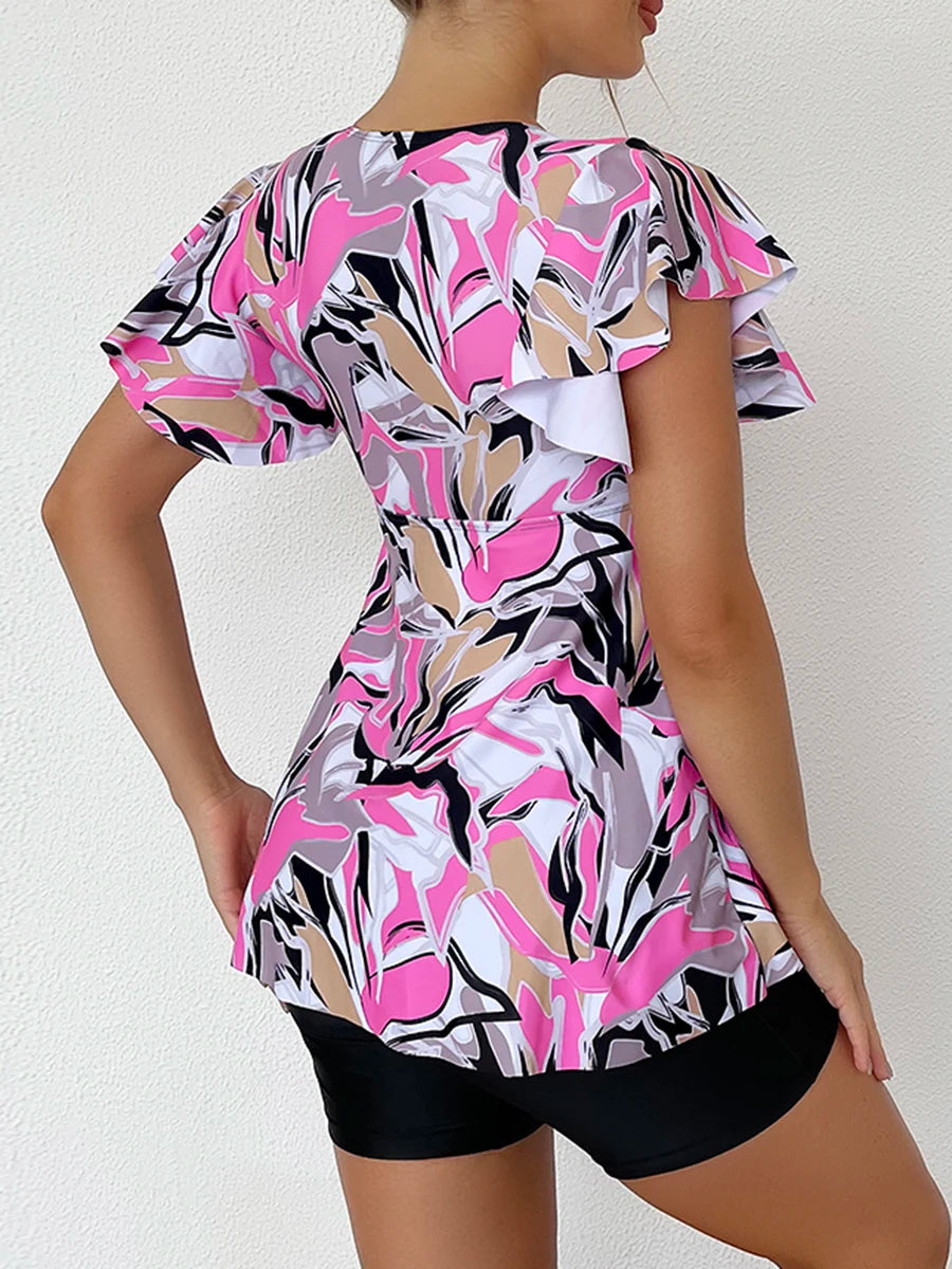 Flutter Sleeve Swim Top&Swim Shorts