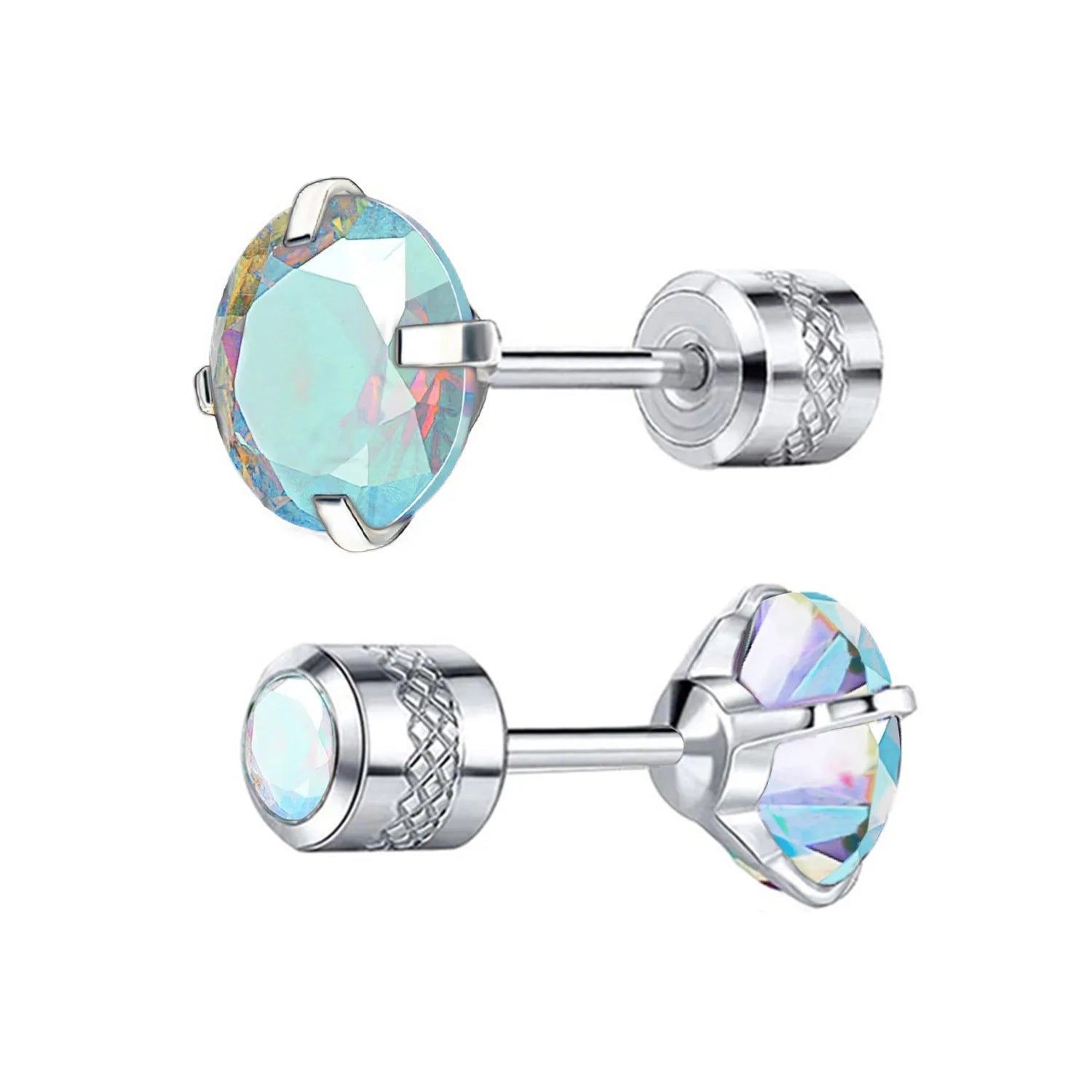 Implant Grade Pure Titanium Stud Earrings with Cubic Zirconia Inlay