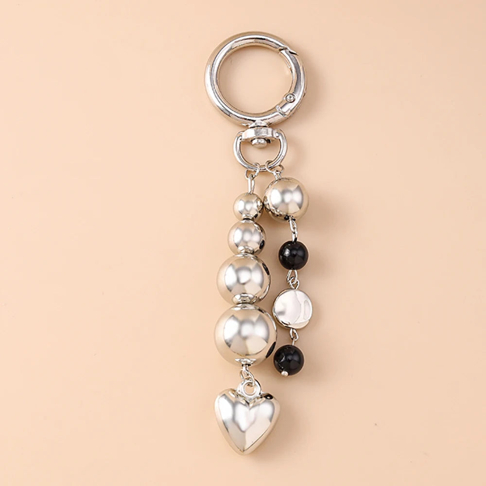 Cute Bowknot Love Heart Keychain Crystal Pearl Key Ring Pendants for Women Girls Handbag Decor DIY Handmade Key Chain Gifts