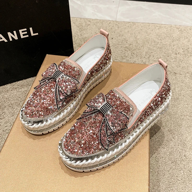 Sparkly Loafers with Glitter Bow