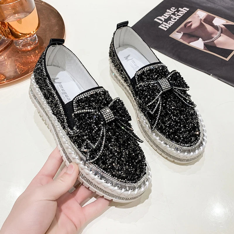 Sparkly Loafers with Glitter Bow