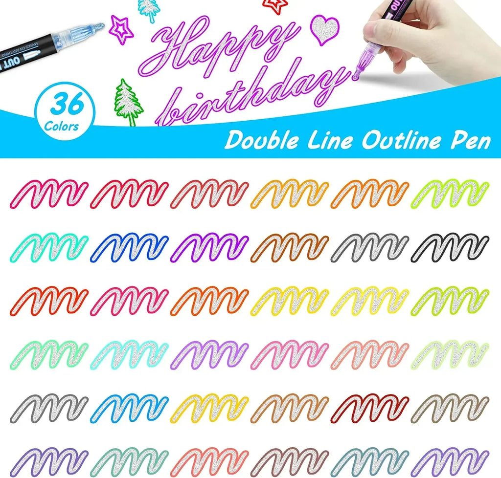36 Color Double Line Outline Art Pen Marker Pen DIY Graffiti Outline Marker Pen Highlighter Scrapbook Diary Poster Card