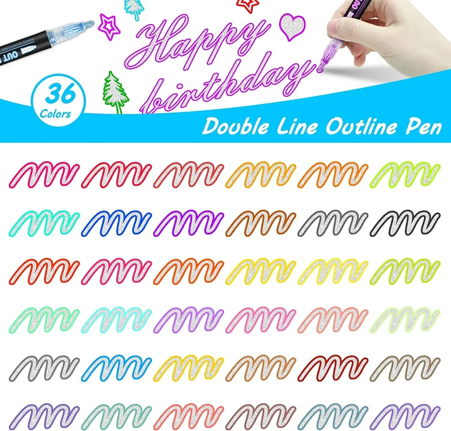 36 Color Double Line Outline Art Pen Marker Pen DIY Graffiti Outline Marker Pen Highlighter Scrapbook Diary Poster Card