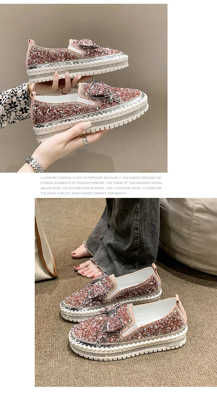 Sparkly Loafers with Glitter Bow