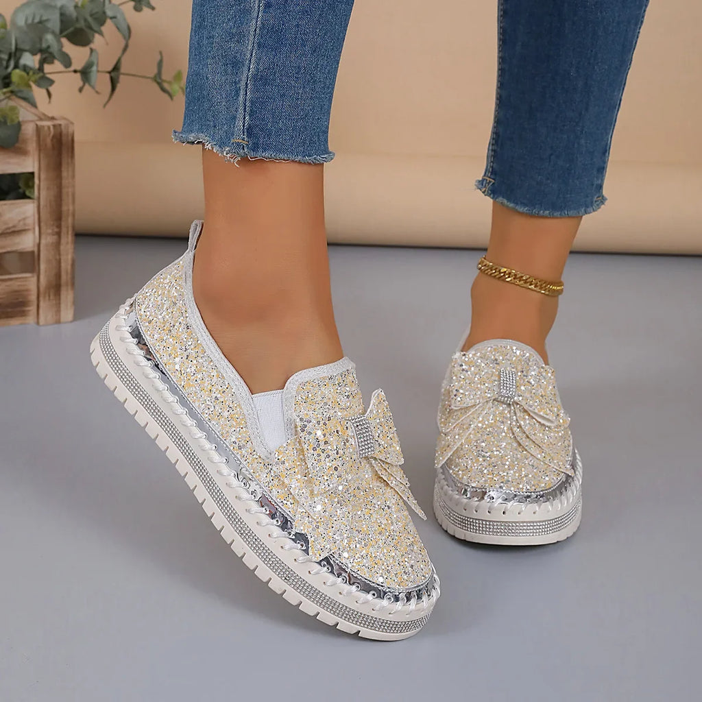Sparkly Platform Loafers with Bow